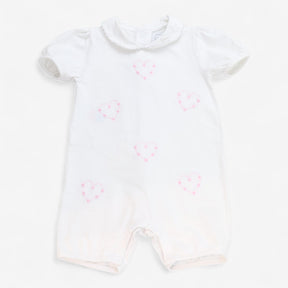 Romper White with Collar and Embroidered Hearts