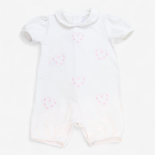 Romper White with Collar and Embroidered Hearts