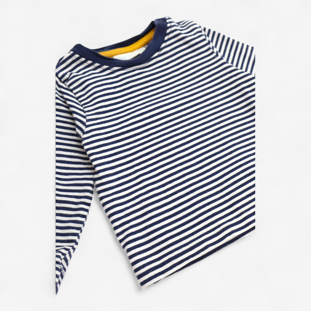 T-shirt Long Sleeve Navy Stripe Yellow Trim