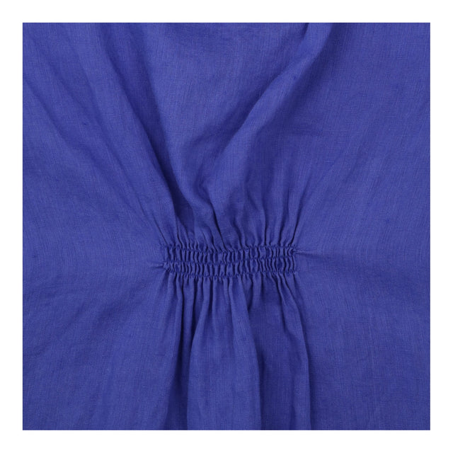 Short Sleeve Top Cobalt Blue Gathered Button Neckl