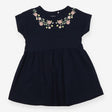 Dress SS navy flowers on neck jersey