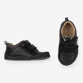 Black leather boys rip-tape first school shoes