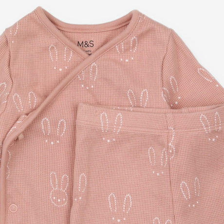 Pink Waffle Bunny Bodysuit and Footed Leggings Out