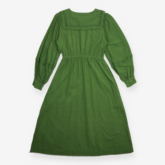  Green Corduroy Oversized Collar Long Sleeve
