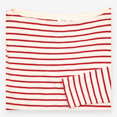 Striped Long Sleeve Cotton Top Red Whit