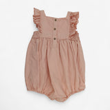 Romper Pink Woven  with Elephant Applique