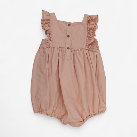 Romper Pink Woven  with Elephant Applique