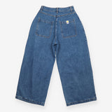 Jeans Mid Blue Pleated Wide Leg Cotton Denim
