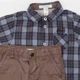 Outfit brown and blue trousers and shirt