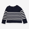 Boat Neck Cotton Sweater | Blue Striped Light Knit