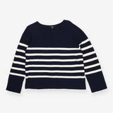 Boat Neck Cotton Sweater | Blue Striped Light Knit