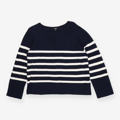 Boat Neck Cotton Sweater | Blue Striped Light Knit