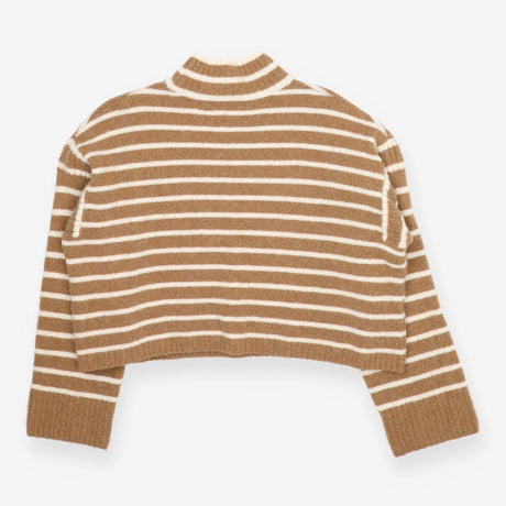 Cream Stripe Rib Detail Funnel Knit