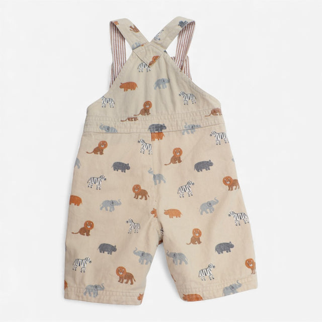 Dungarees Shortie Woven Cream Safari Print
