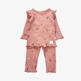 Pink Floral Ribbed Top & Leggings Set