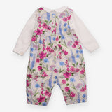 Outfit Dungarees floral smocked white collar LS bo
