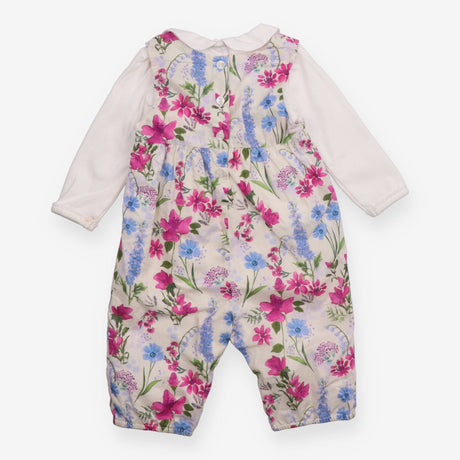Outfit Dungarees floral smocked white collar LS bo