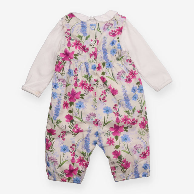 Outfit Dungarees floral smocked white collar LS bo