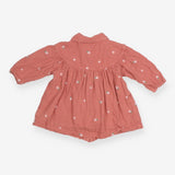 Pink Collared Dress with Flower Stitching 