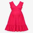 Bright Pink Frill Sleeve Tiered Maternity Dress