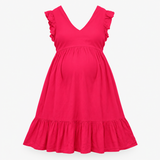 Bright Pink Frill Sleeve Tiered Maternity Dress