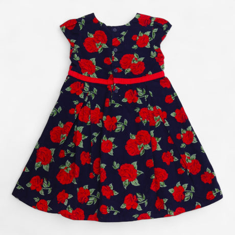 Dress short sleeves navy with roses