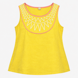 Linen Top Embroidered Neckline Sleeveless Tank