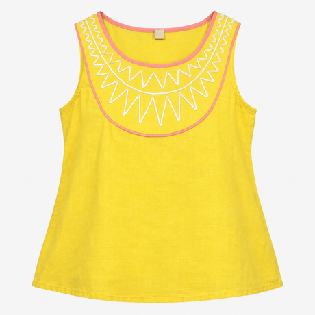 Linen Top Embroidered Neckline Sleeveless Tank