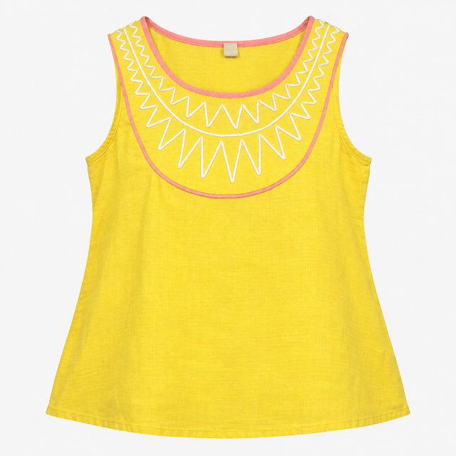Linen Top Embroidered Neckline Sleeveless Tank