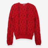 Jumper Red Cable Knit Wool Cotton Crewneck