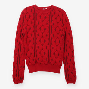 Jumper Red Cable Knit Wool Cotton Crewneck