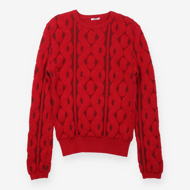 Jumper Red Cable Knit Wool Cotton Crewneck