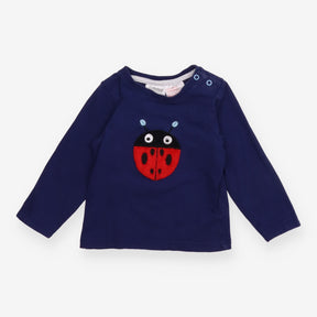 T-Shirt Long Sleeved Navy Ladybird Applique