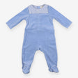 Cyrillus Blue velour sleepsuit with gingham collar
