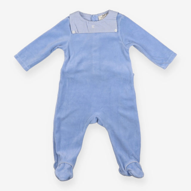 Cyrillus Blue velour sleepsuit with gingham collar