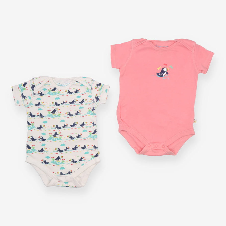 Bodysuits White and Pink Puffins 2-Pack