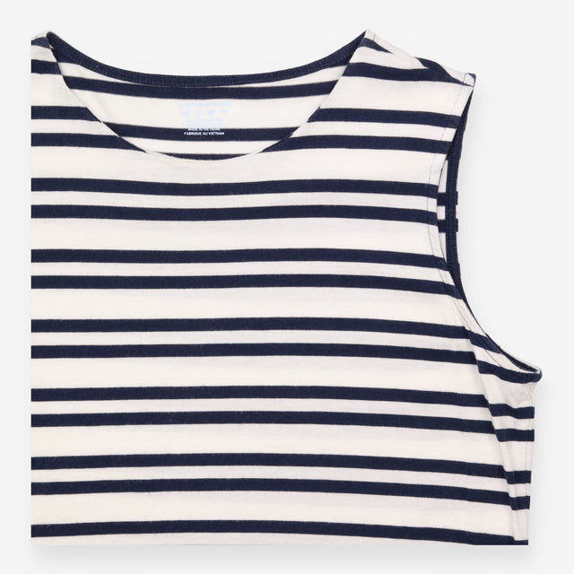 Top Striped Sleeveless Crew Neck