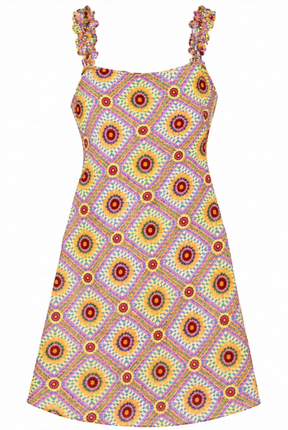 Mini Dress Crochet Look Print Sleeveless