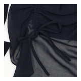 Long Sleeve Top Dark Blue Draped Cowl Neck Ruched 