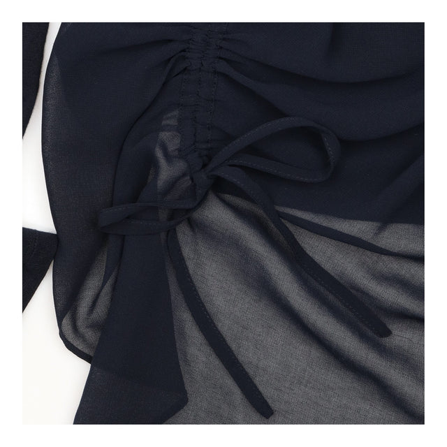 Long Sleeve Top Dark Blue Draped Cowl Neck Ruched 