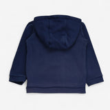 Navy zipped hoodie with stiped trim to hood