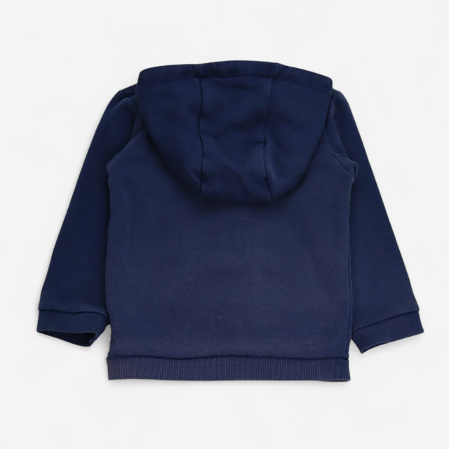 Navy zipped hoodie with stiped trim to hood