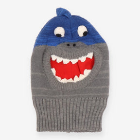 Shark Knit Hat Grey and Blue Fleece Lined Red