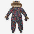 Pram suit with Mittens Blue Paisley flower Print 