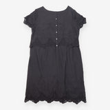 Black 100% Cotton Floral Embroidered Scalloped Hem