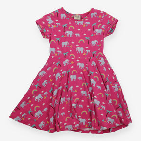 Skater dress Short Sleeve Pink with Elephants 