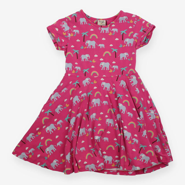 Skater dress Short Sleeve Pink with Elephants 