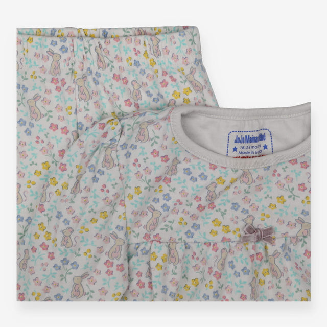 Pyjamas White Rabbits, Mice and Flowers