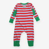 Sleepsuit blue red stripe christmas pudding