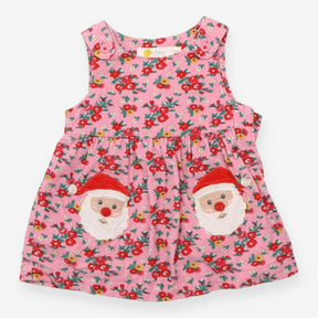 Pinafore Dress Floral Cord with Santa Appliques